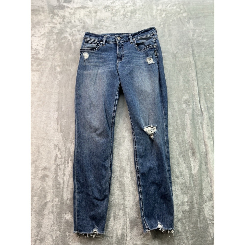 Silver Jeans Girlfriend Slim Leg Distressed Mid Rise Jean Womens Sz W30 L29 Blue